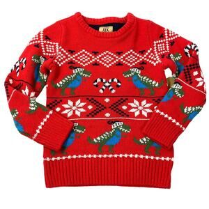 Maximus Rex Fair Isle T-Rex Ugly Christmas Sweater Kids Boys 3T Red Green Nordic